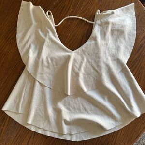 Sawyer Off-White Faux Soft Leather Sleeveless Ruffled Strap Top Size L